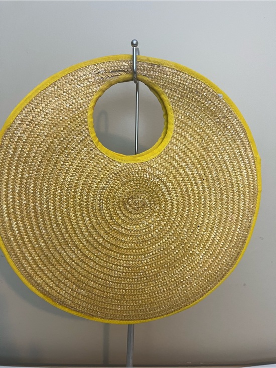 Handbags - Round Straw Tote Bag with Yellow Trim